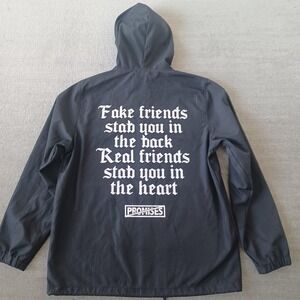 Broken Promises Jacket Mens M Black We Ain't Homies Hooded Coaches Snap Front